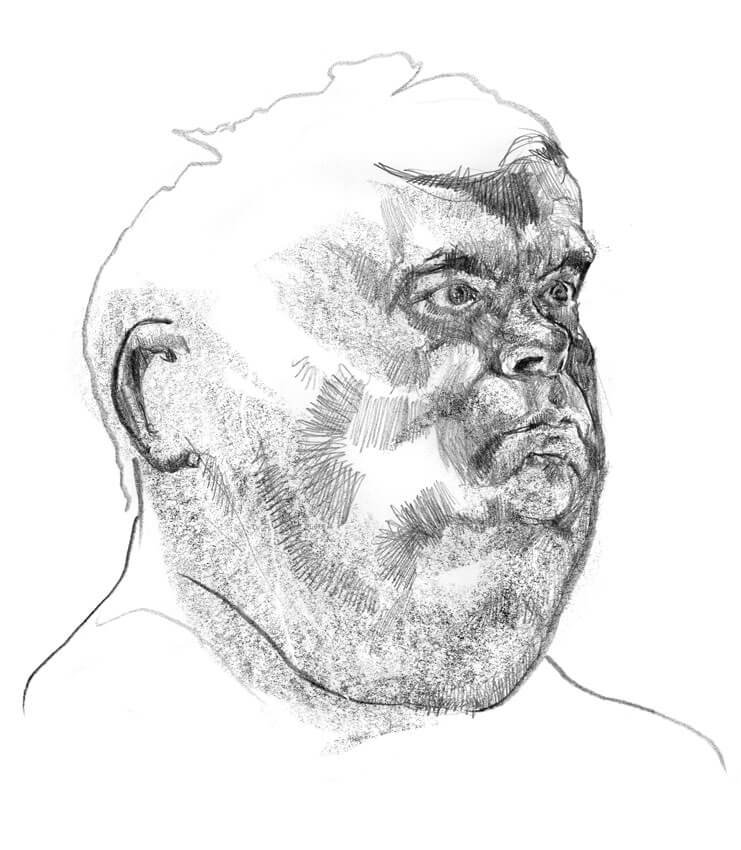 Don's thick neck is on display as this exaggerated version of his chin making his facial features look very small