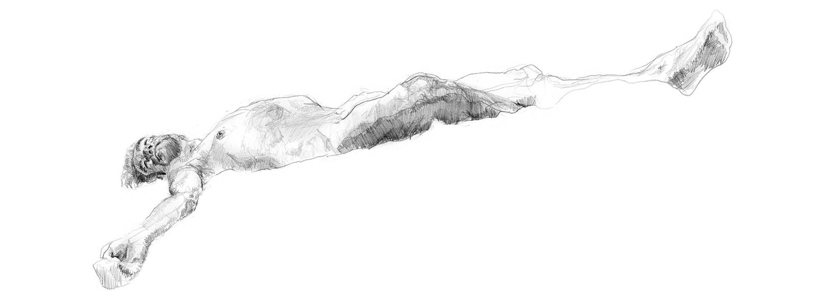 Male figure laying down with his arm outstretched