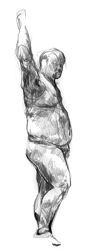 Male model standing with arm stretched into the air