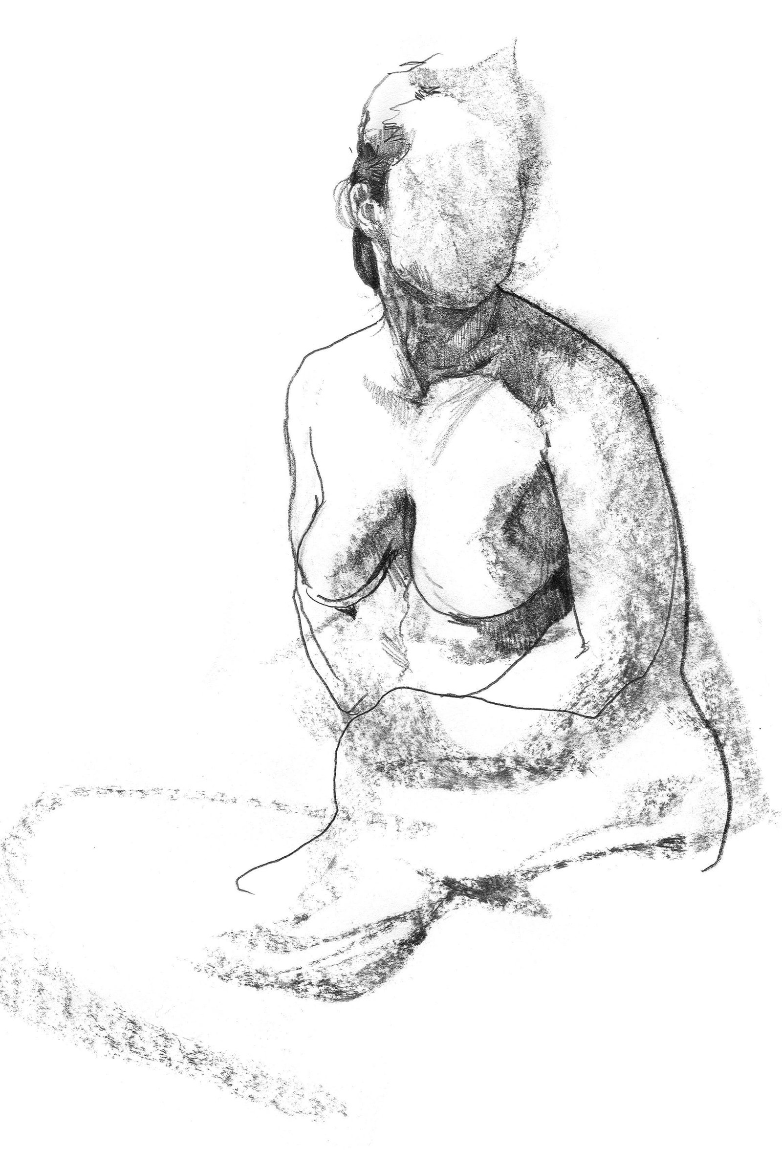 Gesture drawing of female model seated with legs crossed