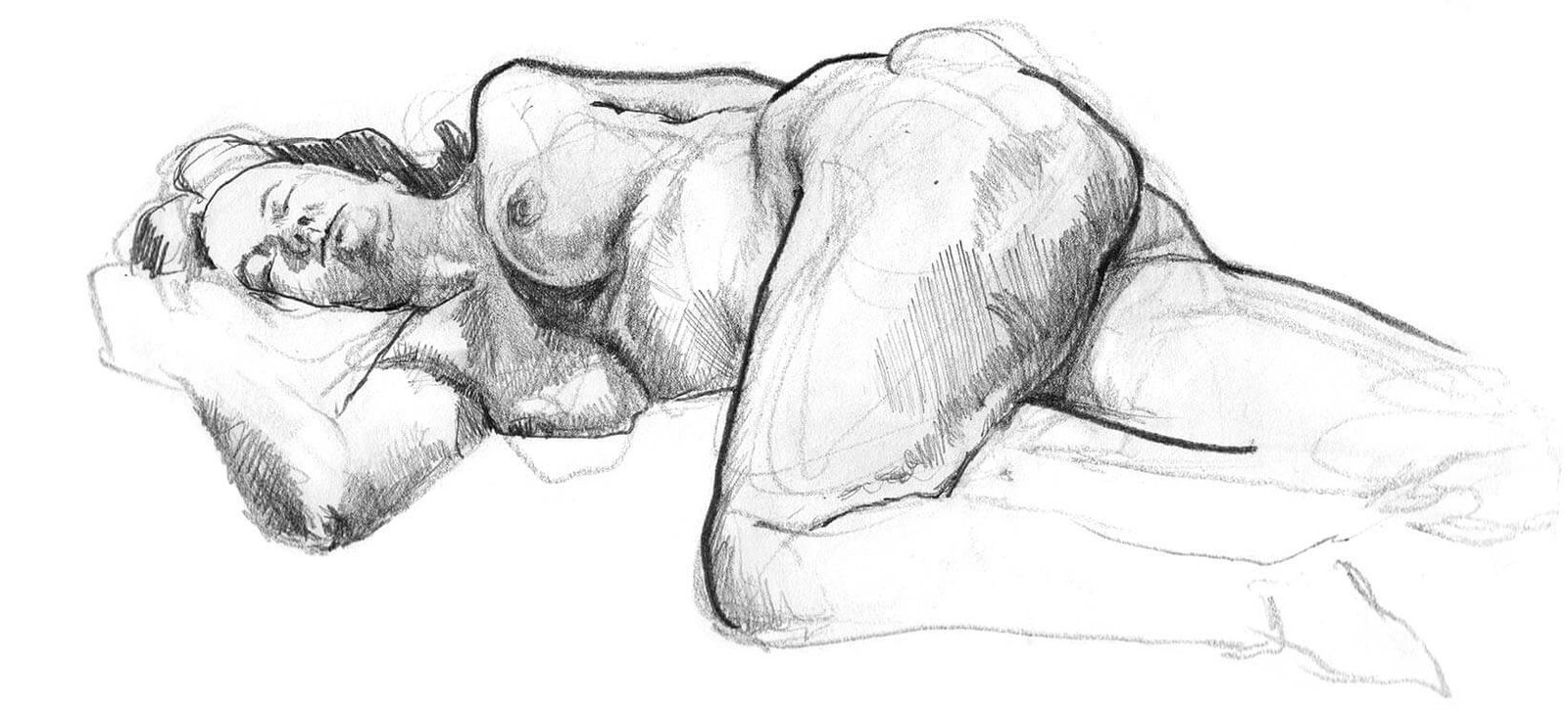 Female model laying on her side with hip bent over body