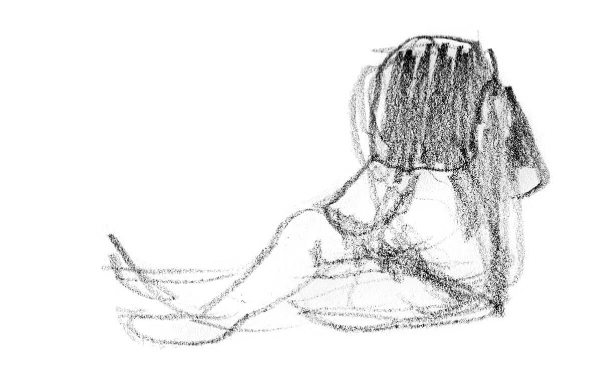 Gesture drawing of woman seated looking away from the viewer
